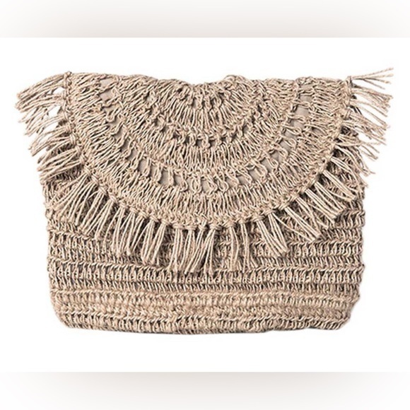 Rip Curl Paradise Cove Jute Tan Handmade Bohemian Clutch NEW! - Picture 1 of 7